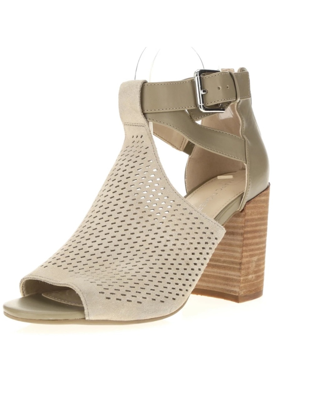 Marc Fisher 245639 Womens Leather Ankle Strap Perforated Sandals Taupe Size 8.5M